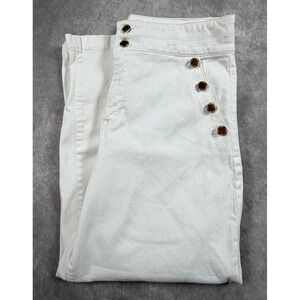 Anne Klein Womens Size 10 Jeans Cotton White Wide Leg Crop High Rise Buttons